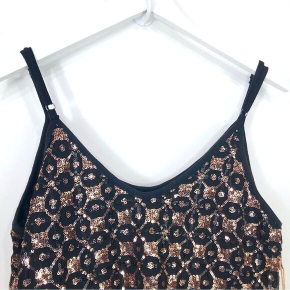 Shyanne Black Golden Bronze Sequin Diamond Pattern Sparkle Tank Top NEW - Picture 6 of 16